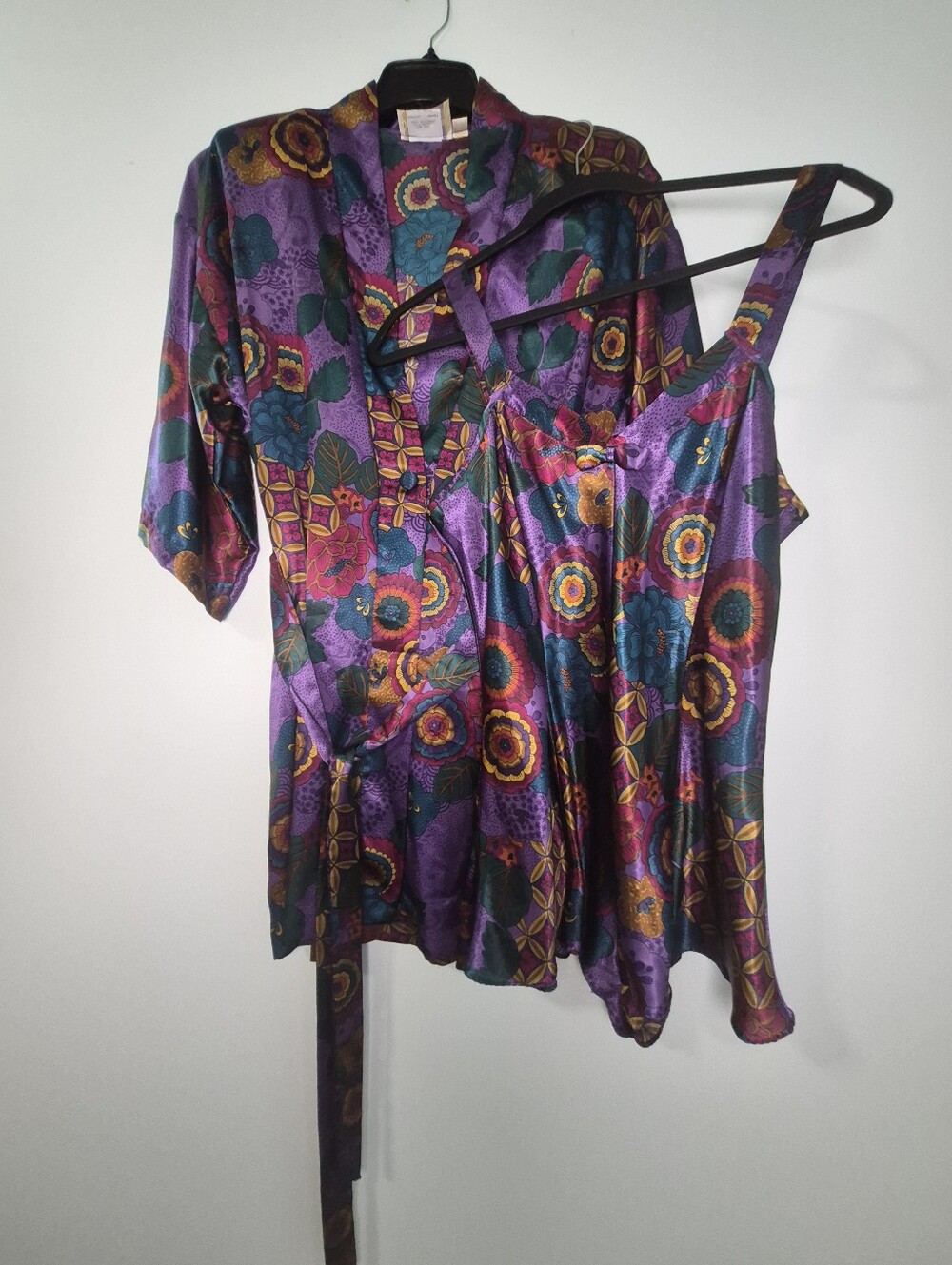 VTG 90s California Dynasty Padded Robe Romper Teddy Set Floral PS S